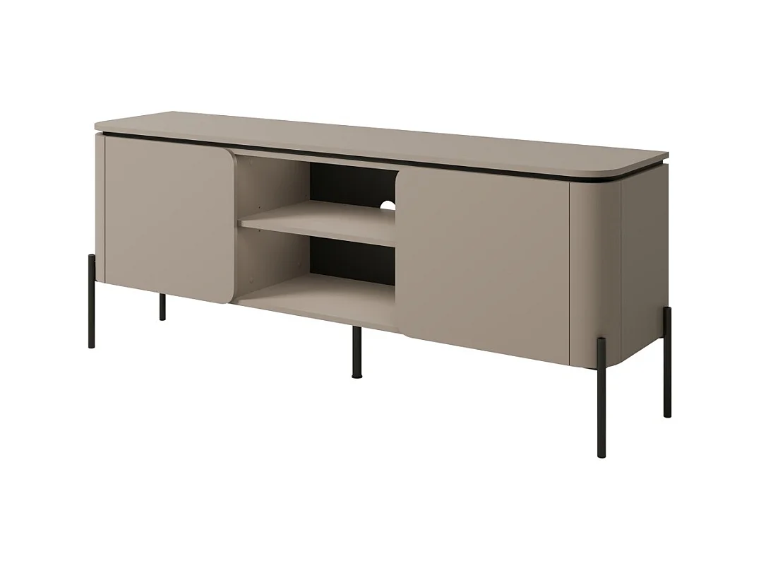 Mueble para TV BELLA 2 puertas – Acabado Congo mate – Diseño redondeado y patas de metal negras