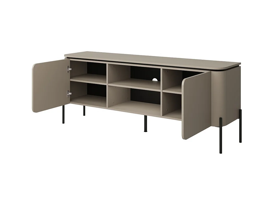 Mueble para TV BELLA 2 puertas – Acabado Congo mate – Diseño redondeado y patas de metal negras