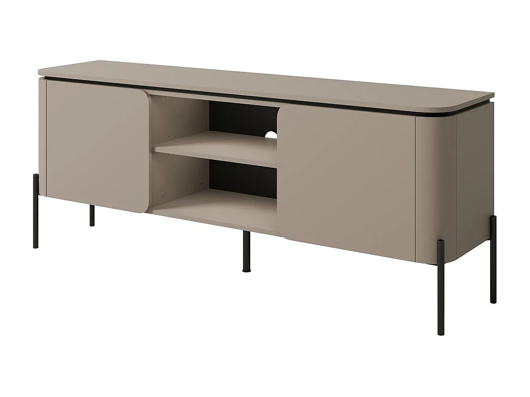 Mueble para TV BELLA 2 puertas – Acabado Congo mate – Diseño redondeado y patas de metal negras