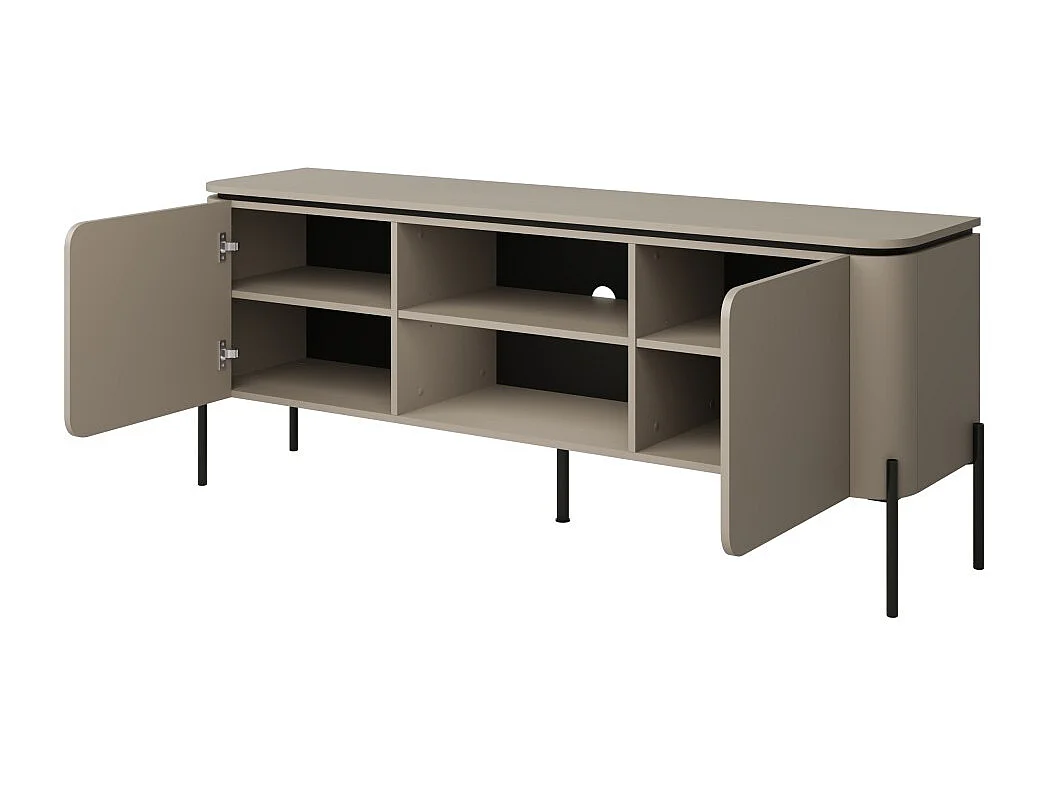 Mueble para TV BELLA 2 puertas – Acabado Congo mate – Diseño redondeado y patas de metal negras