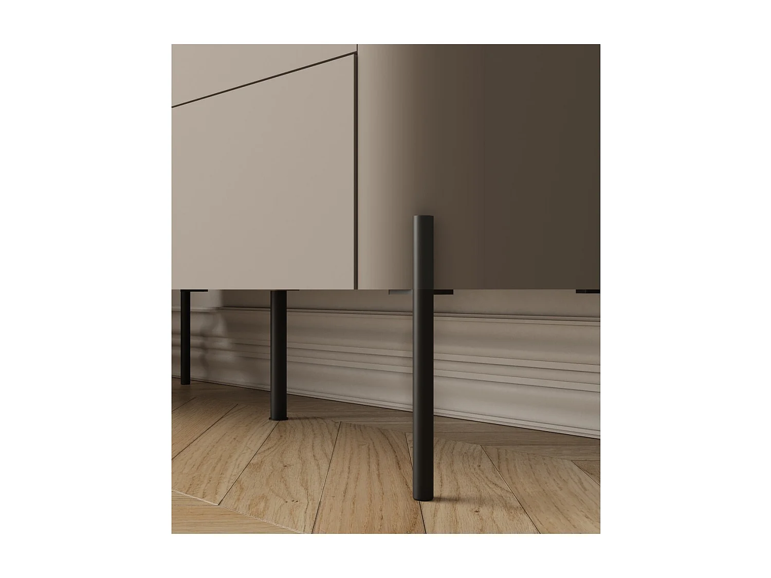 Mueble para TV BELLA 2 puertas – Acabado Congo mate – Diseño redondeado y patas de metal negras