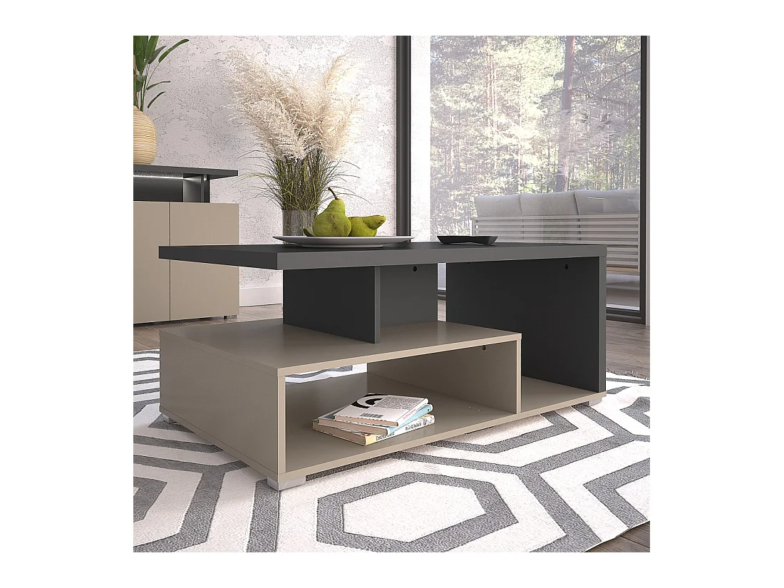 Mesa de centro NESS – Tampo 100 x 60 cm – Acabamento Congo e antracite – Design moderno