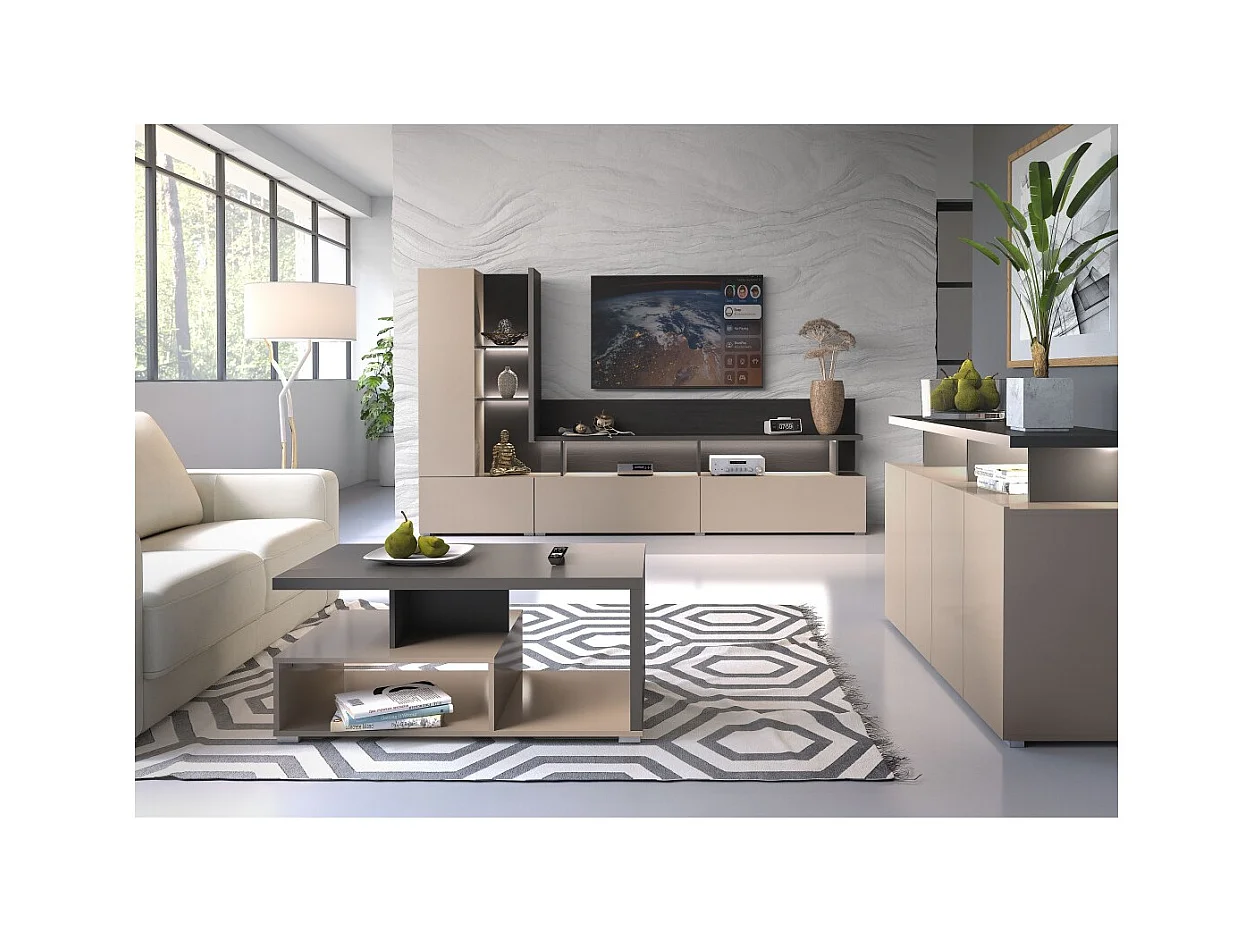 Mesa de centro NESS – Tampo 100 x 60 cm – Acabamento Congo e antracite – Design moderno