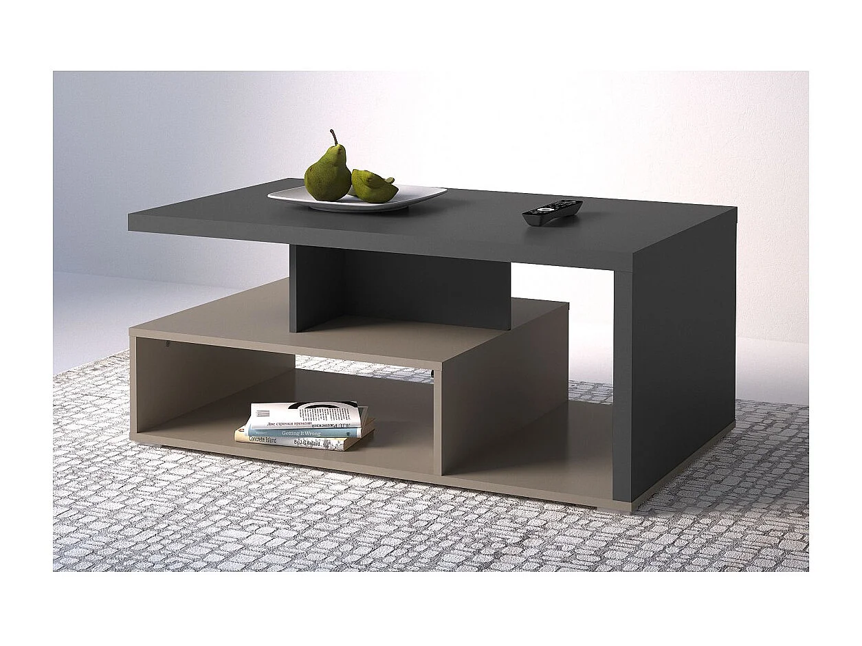 Table basse NESS – Plateau 100 x 60 cm – Finition Congo et anthracite – Design moderne