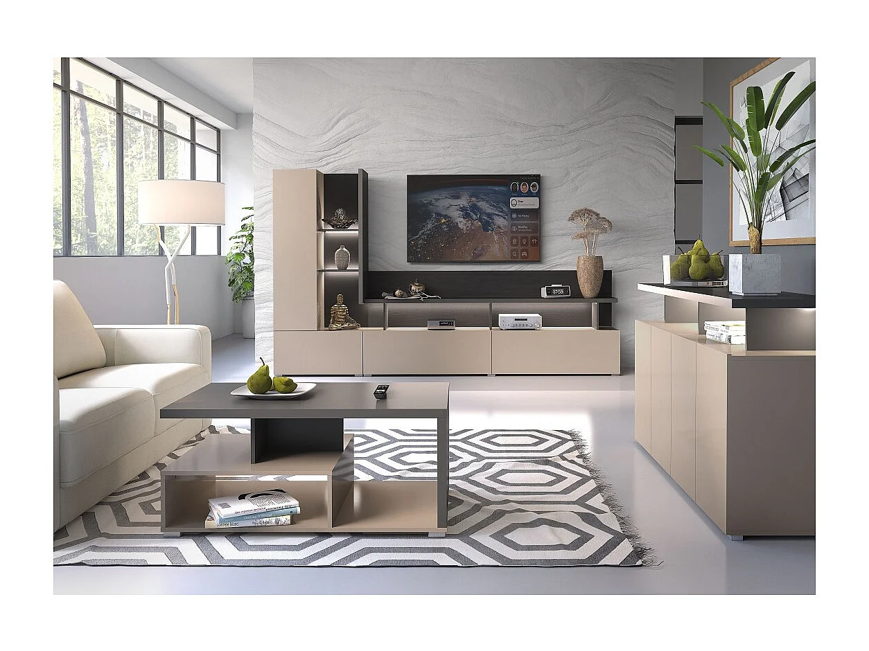 Table basse NESS – Plateau 100 x 60 cm – Finition Congo et anthracite – Design moderne