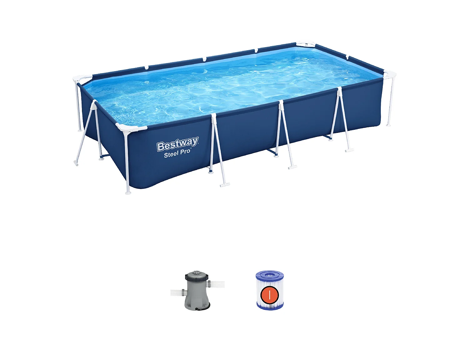 Piscine Démontable Rectangulaire Bestway Steel Pro 400x211x81 cm avec Filtre à Cartouche de 1.249 l/h Couleur Bleu