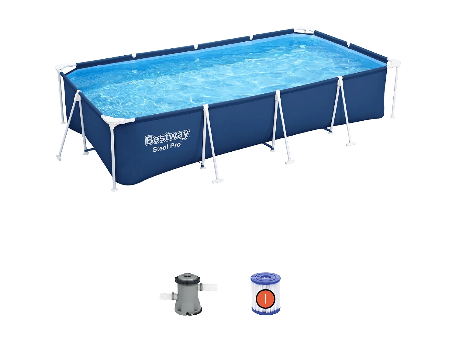 Piscina Fuori Terra Rettangolare Bestway Steel Pro 400x211x81 cm con Pompa Filtro a Cartuccia da 1.249 l/h Colore Blu