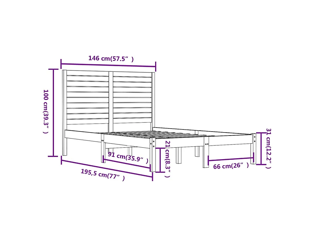 Bedframe massief hout wit 140x190 cm