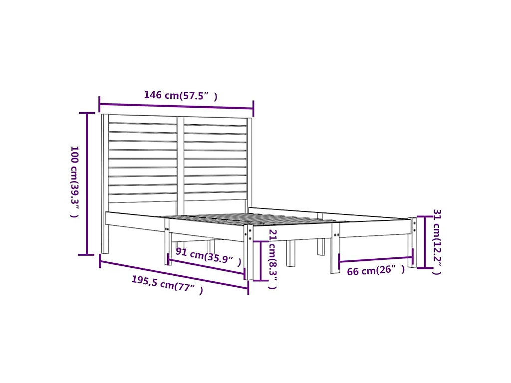 Cadre de lit sans matelas blanc 140x190 cm bois massif