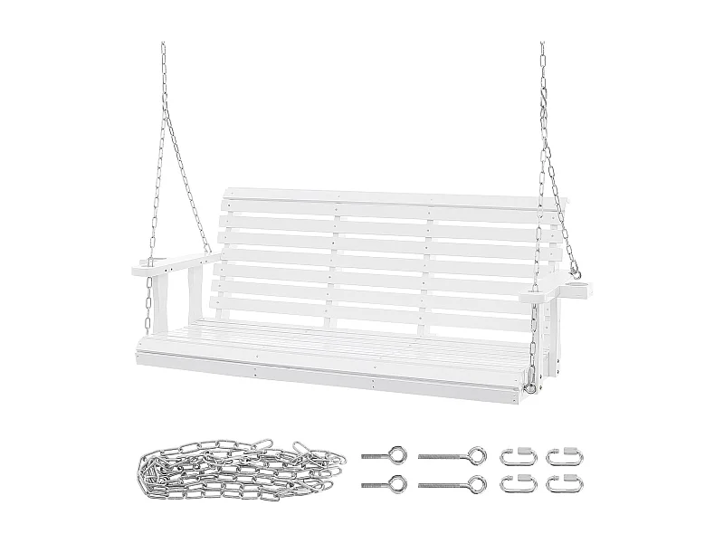 Veranda Schommel SucceBuy, 165 cm Hout, Hangstoel voor Tuin, Patio of Terras,Verbeterd Draagvermogen 400 kg, Wit