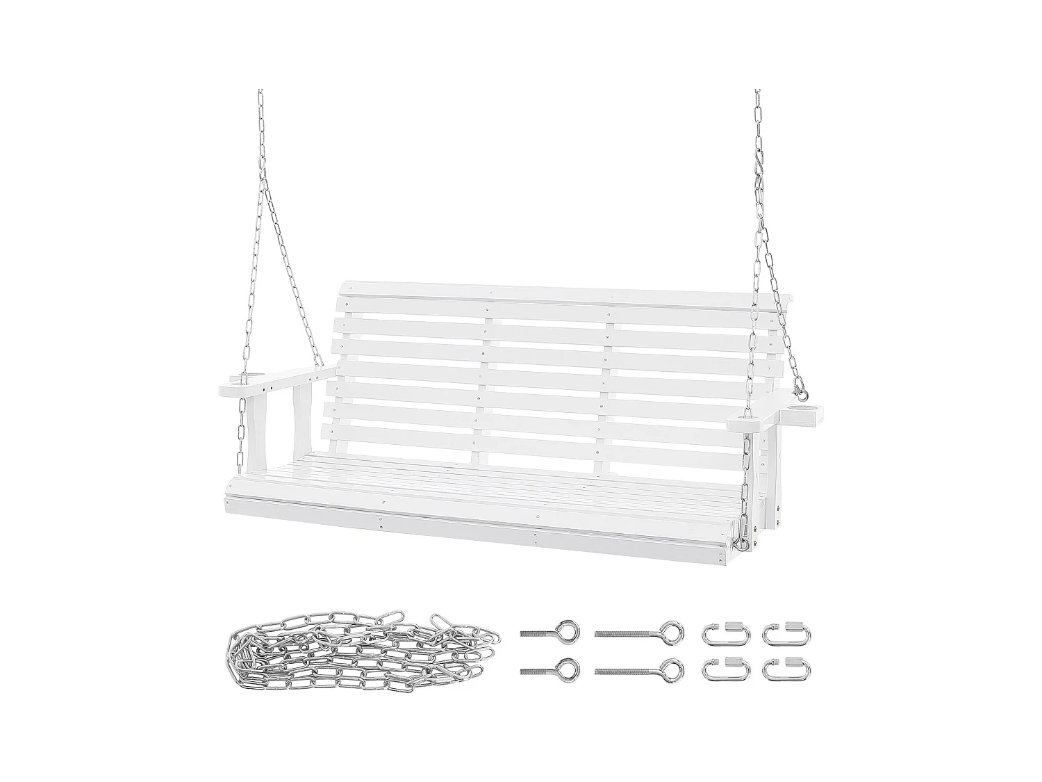 Veranda Schommel SucceBuy, 165 cm Hout, Hangstoel voor Tuin, Patio of Terras,Verbeterd Draagvermogen 400 kg, Wit