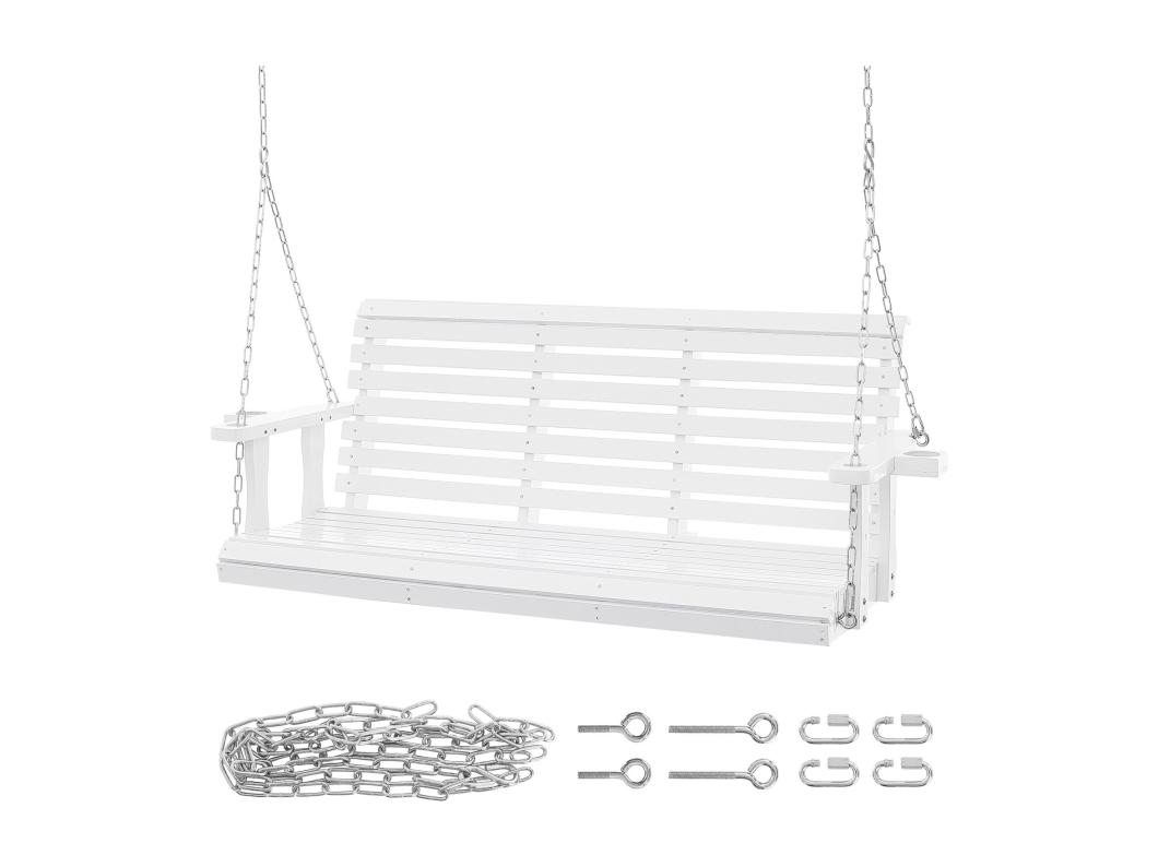 Balançoire de Porche SucceBuy, en Bois de 165 cm, à Suspendre pour Jardin, Terrasse, Blanc