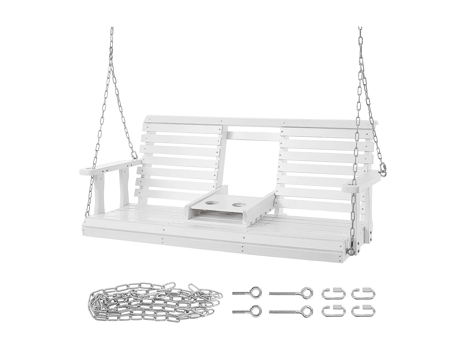 Balançoire de Porche SucceBuy, en Bois de 152,4 cm, Chaise Suspendue pour Jardin, Patio ou Terrasse, Blanc