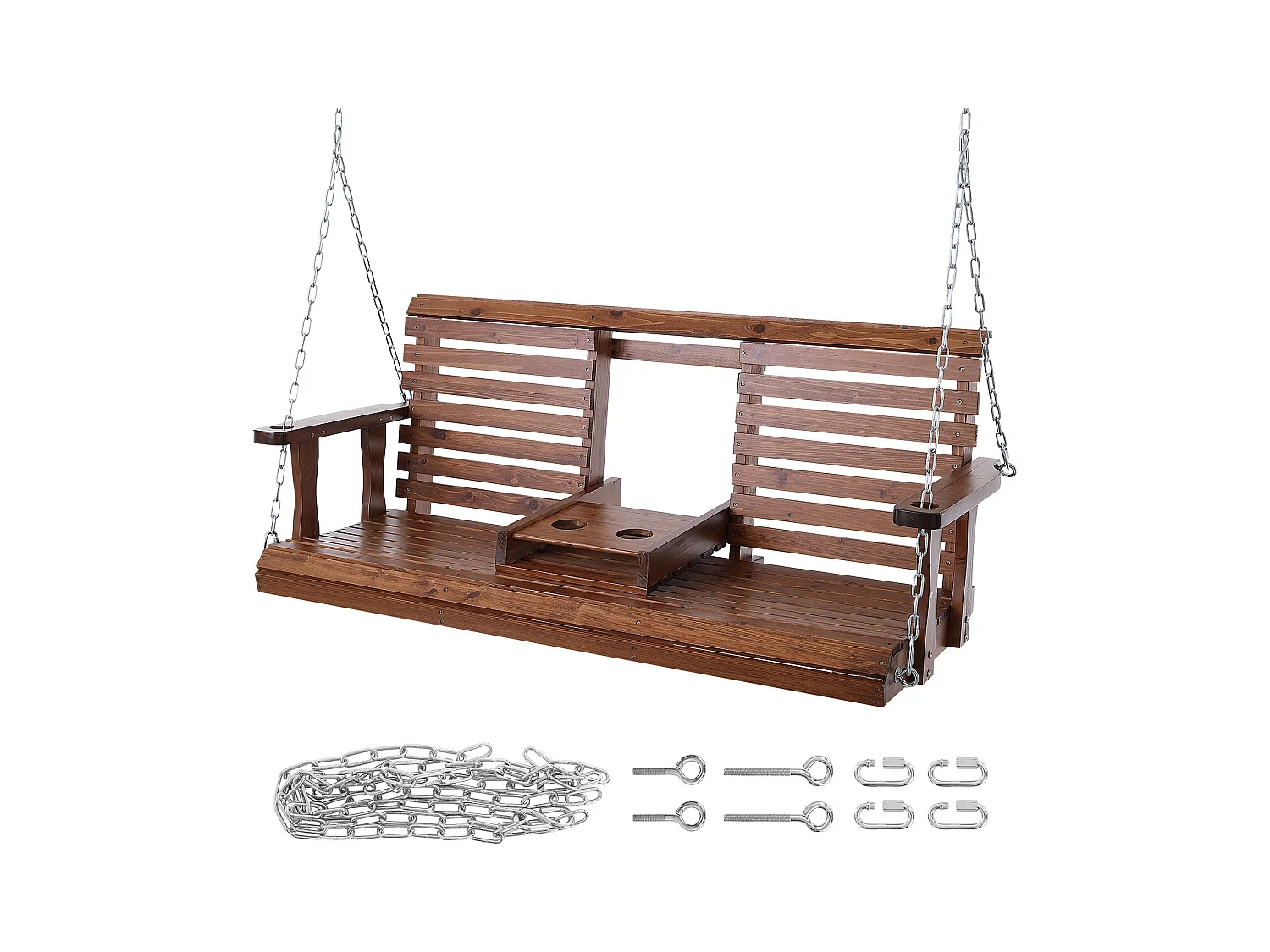 Balançoire de Porche SucceBuy, en Bois de 152,4 cm, Chaise Suspendue pour Jardin, Patio ou Terrasse, Marron