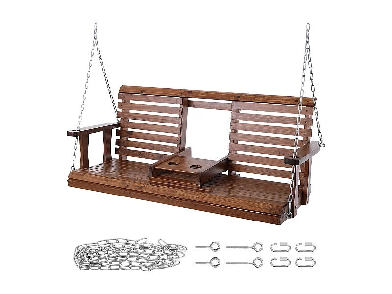 Altalena per Portico SucceBuy, di Legno da 152,4 cm, Sedia Appesa per Giardino, Patio o Terrazza, Marrone