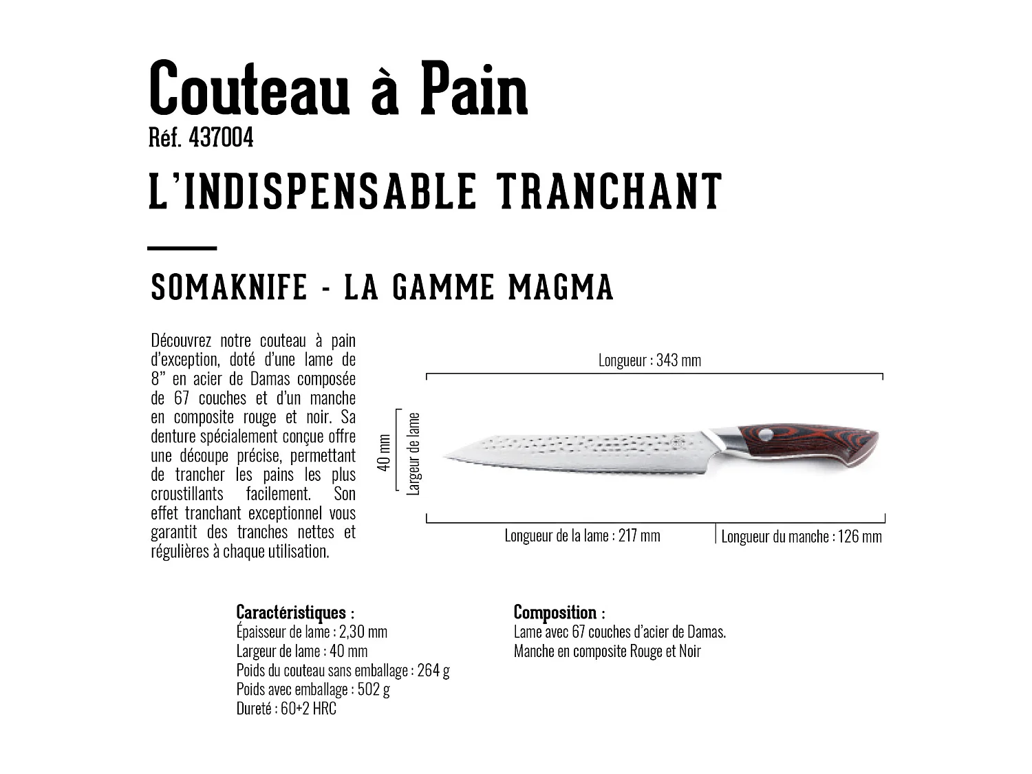 Cuchillo para pan, 8 pulgadas, gama Magma - SOMAGIC