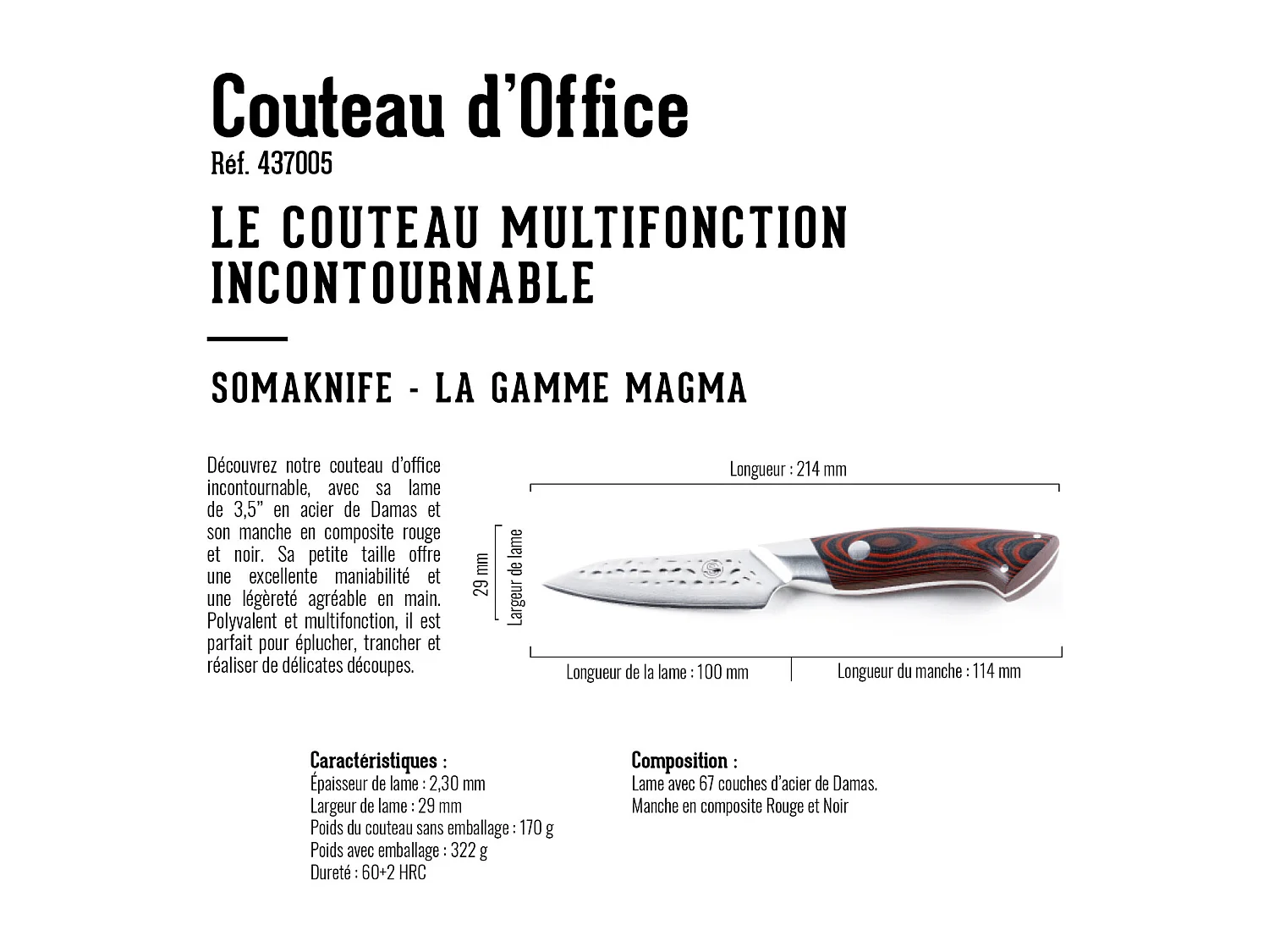 Couteau d'Office 3,5 pouces, gamme Magma - SOMAGIC