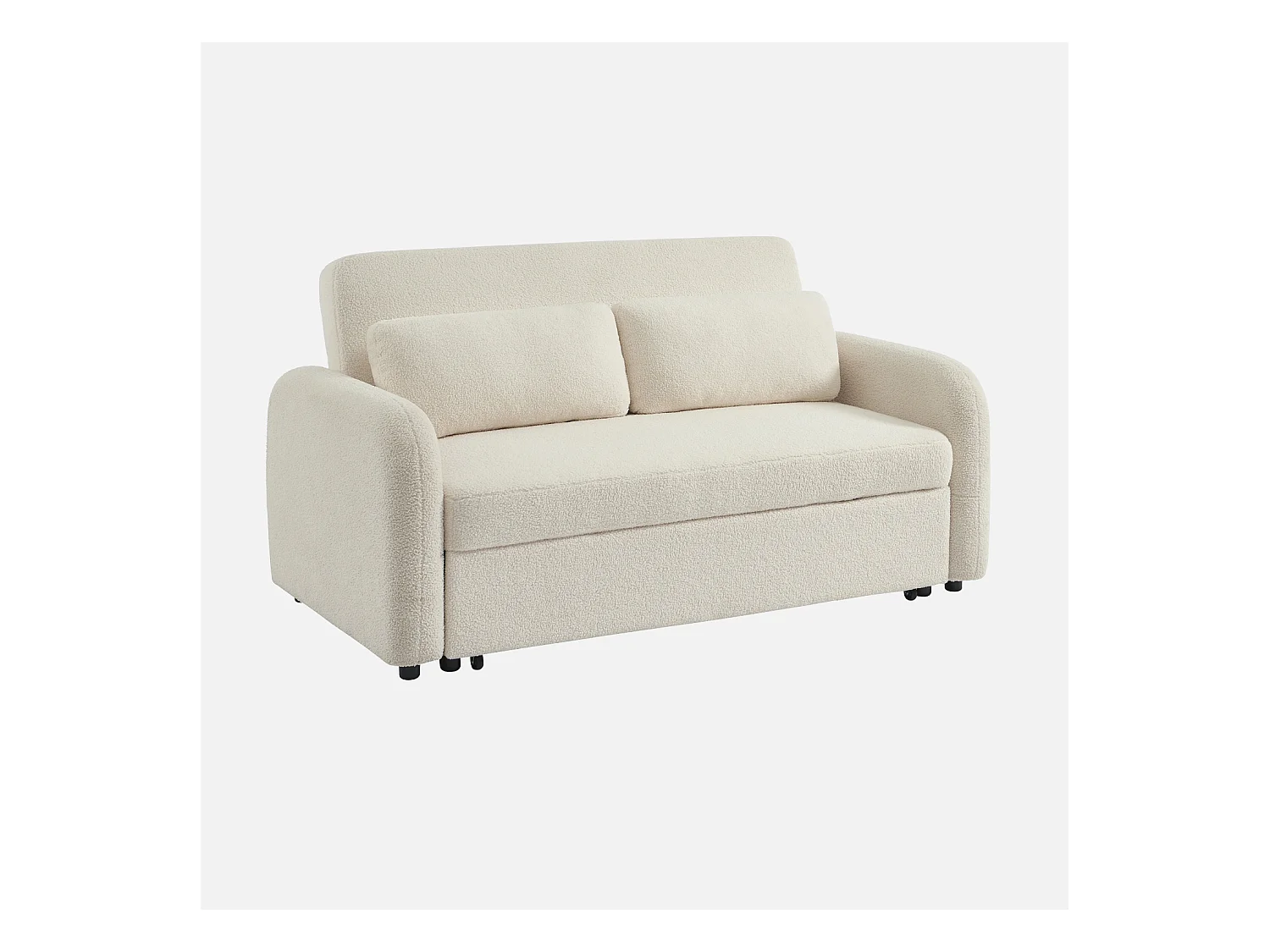 Divano letto arrotondato 2 posti bouclé, crema