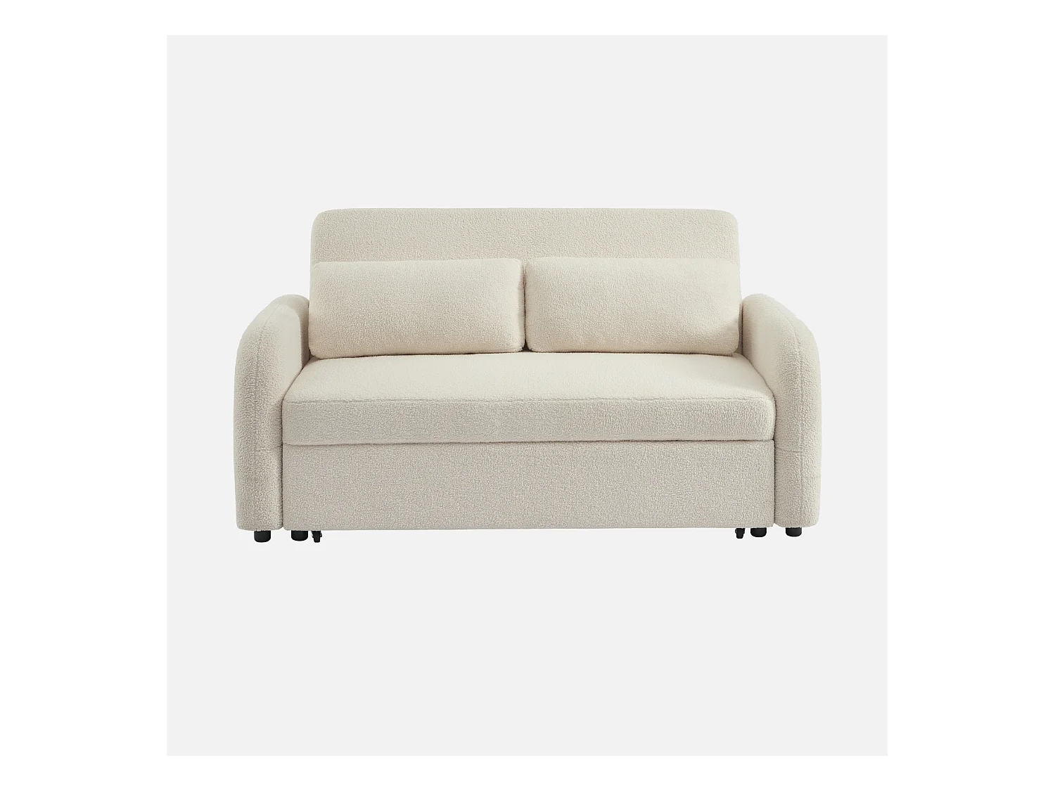 Divano letto arrotondato 2 posti bouclé, crema