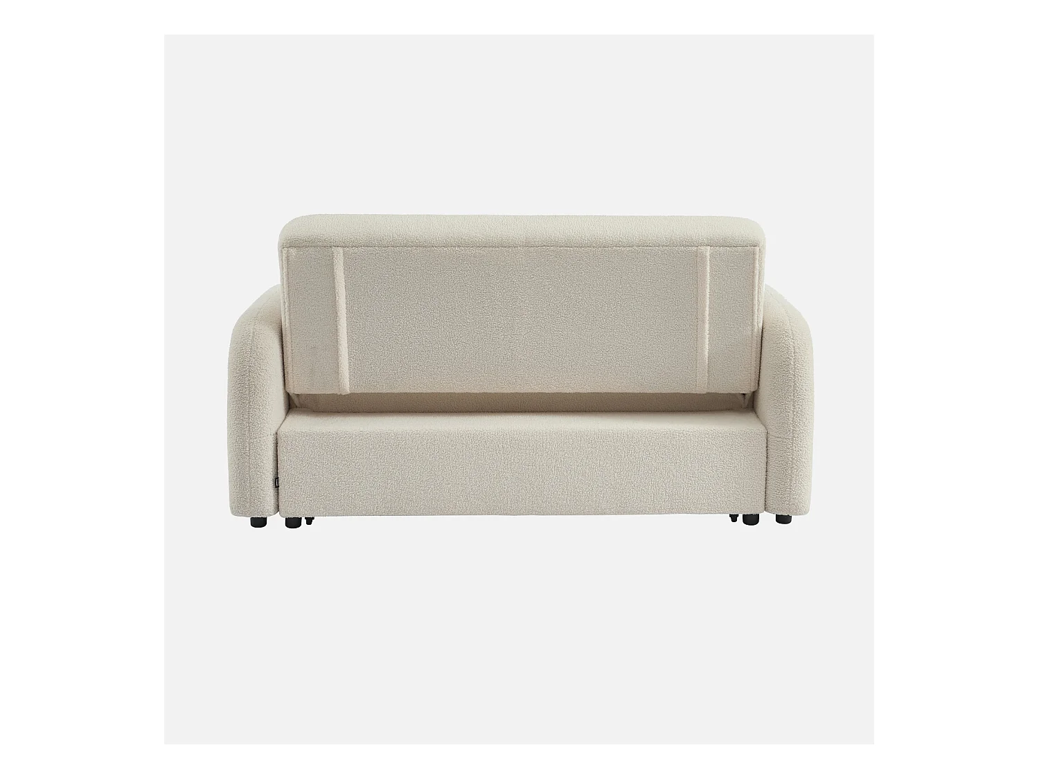 Divano letto arrotondato 2 posti bouclé, crema