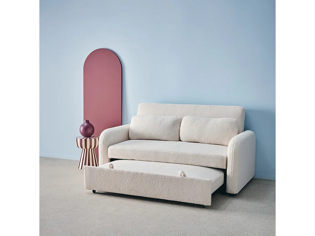 Sofá cama en borreguito de 2 plazas crema