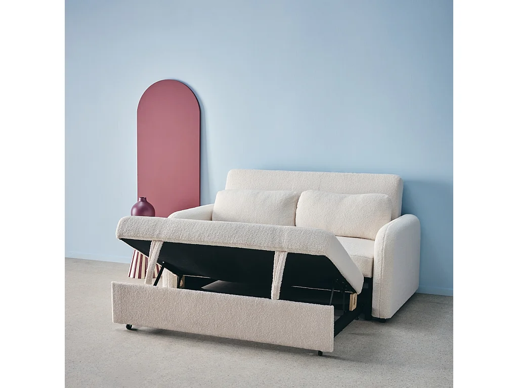 Sofá cama en borreguito de 2 plazas crema