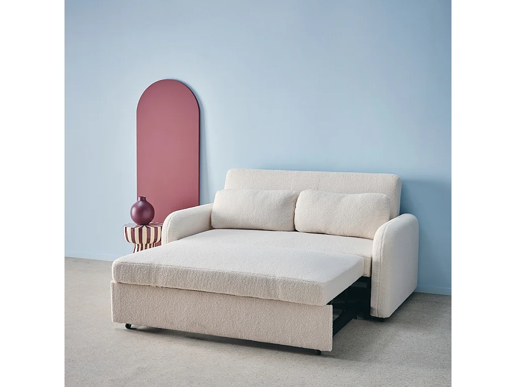 Sofá cama en borreguito de 2 plazas crema