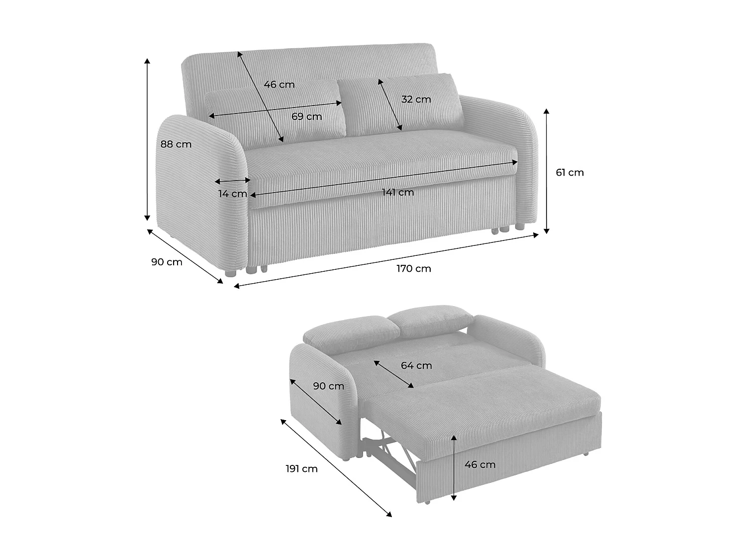 Sofá cama en borreguito de 2 plazas crema