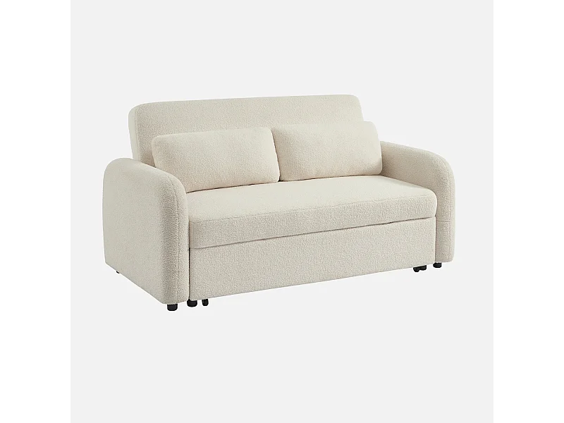 Divano letto arrotondato 2 posti bouclé, crema