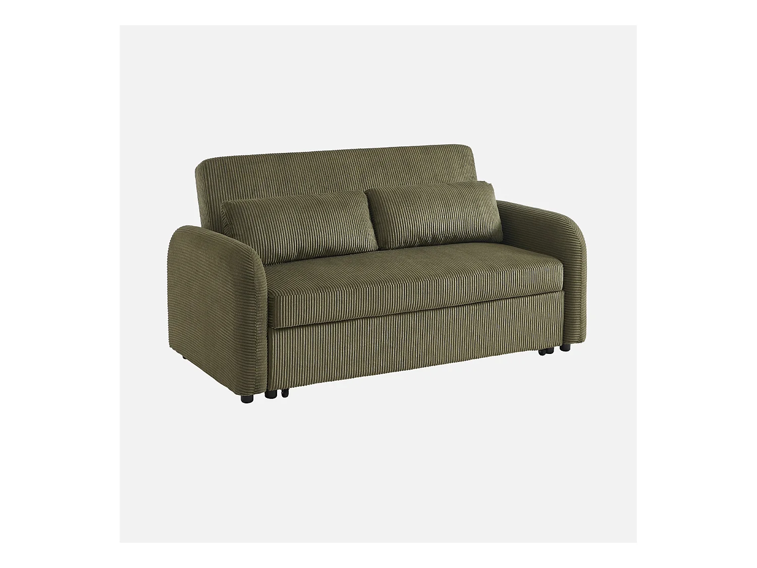 Sofá cama redondeado de pana fina, 2 plazas verde kaki