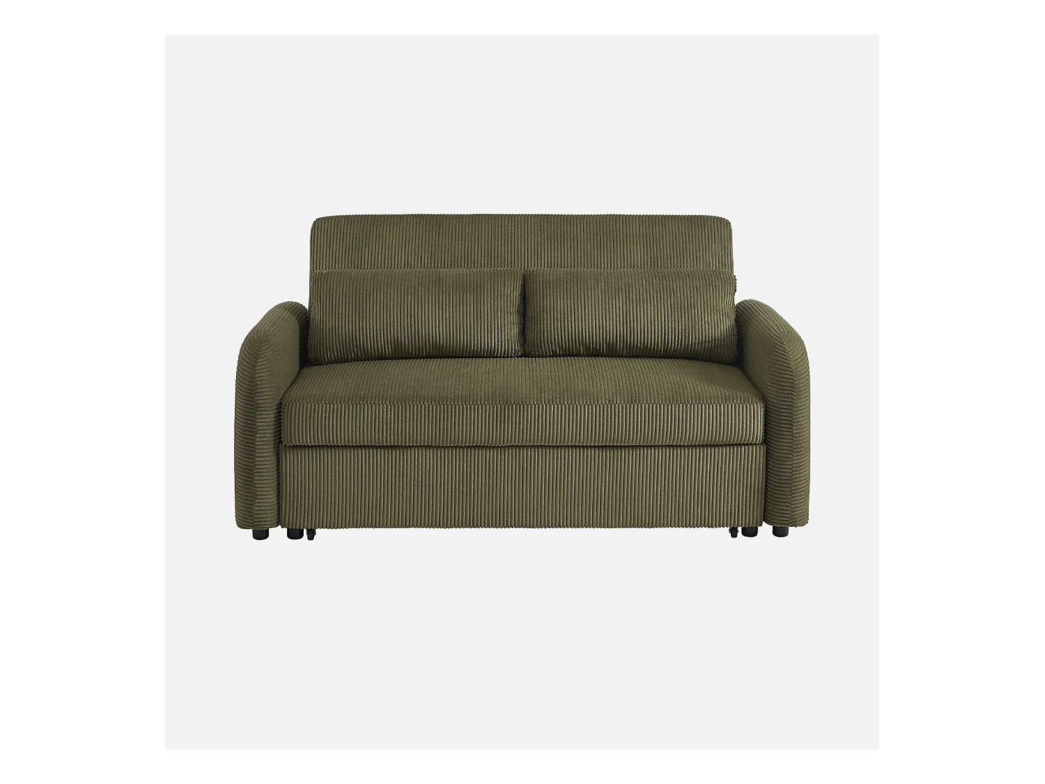 Sofá cama redondeado de pana fina, 2 plazas verde kaki