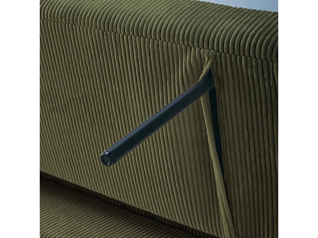 Sofá cama redondeado de pana fina, 2 plazas verde kaki