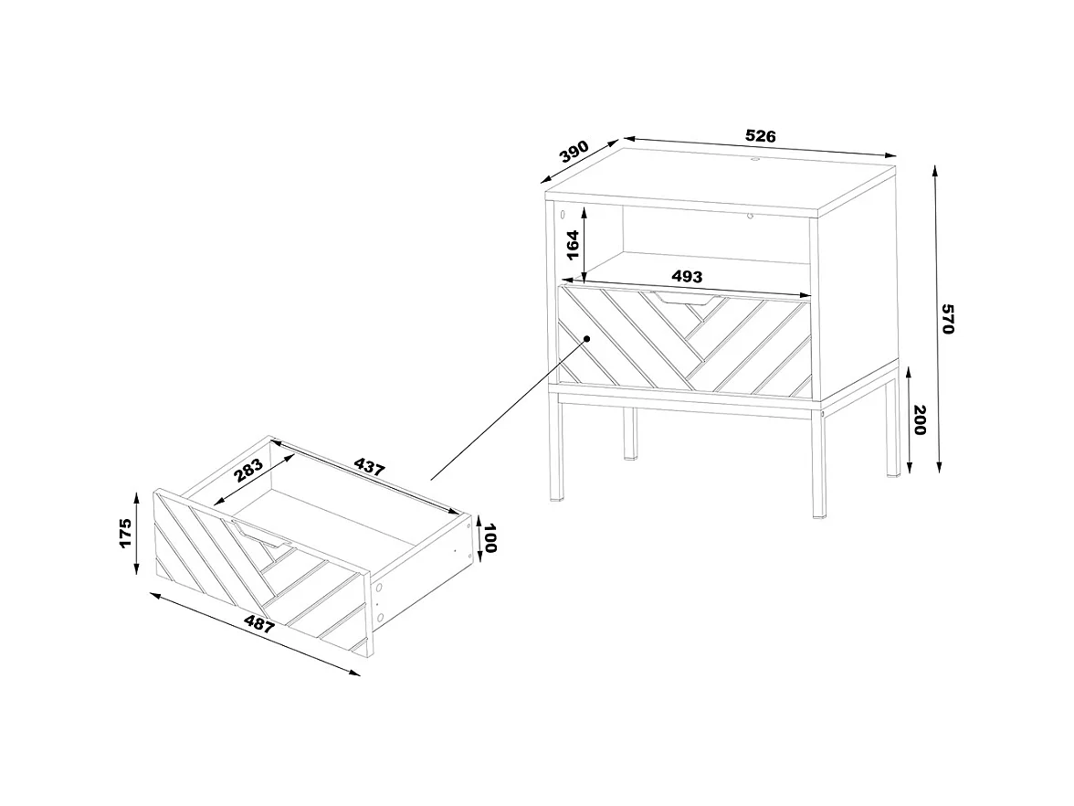 Chevet 1 tiroir Daria Noir