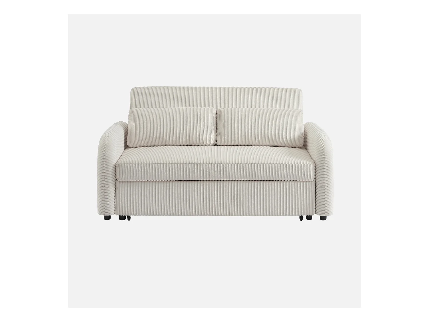 Sofá cama redondeado de pana fina, 2 plazas blanco