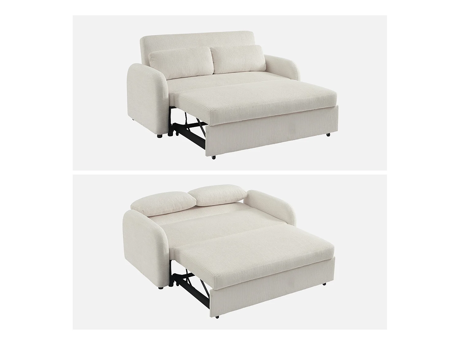 Sofá cama redondeado de pana fina, 2 plazas blanco