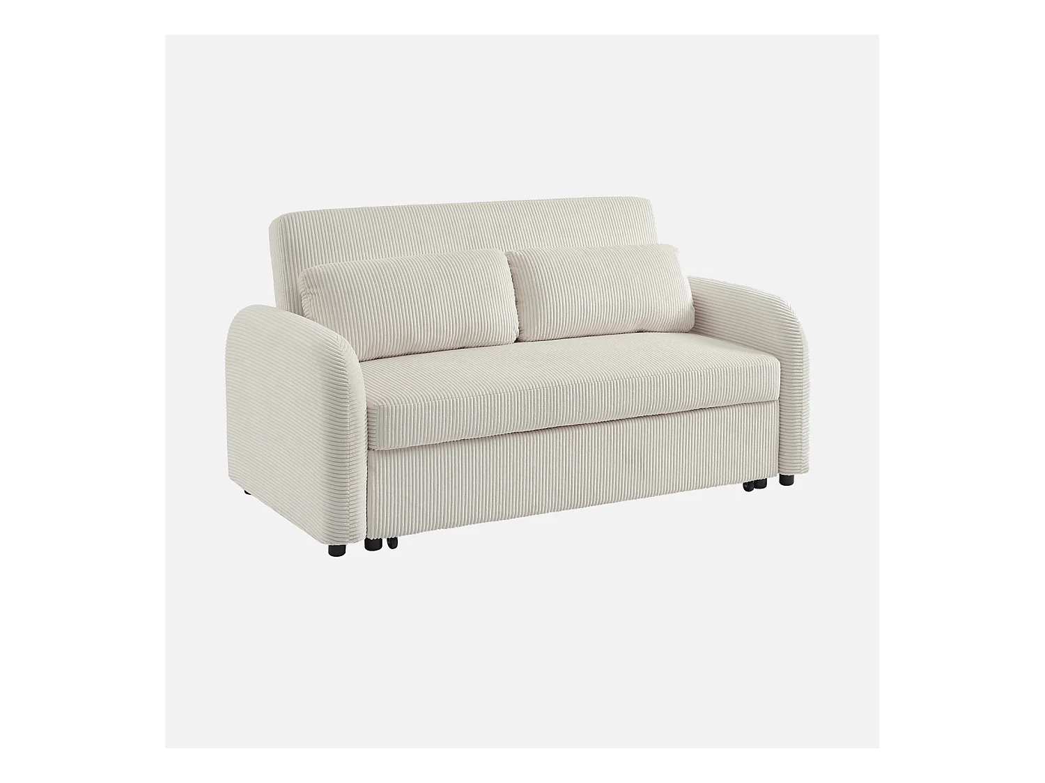 Canapé convertible arrondi 2 places velours côtelé blanc L 168 x P 90 x H 88cm - Lino