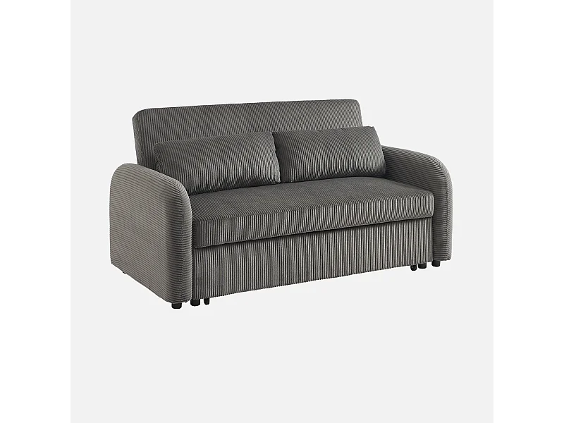 Sofá cama redondeado de pana fina, 2 plazas gris oscuro