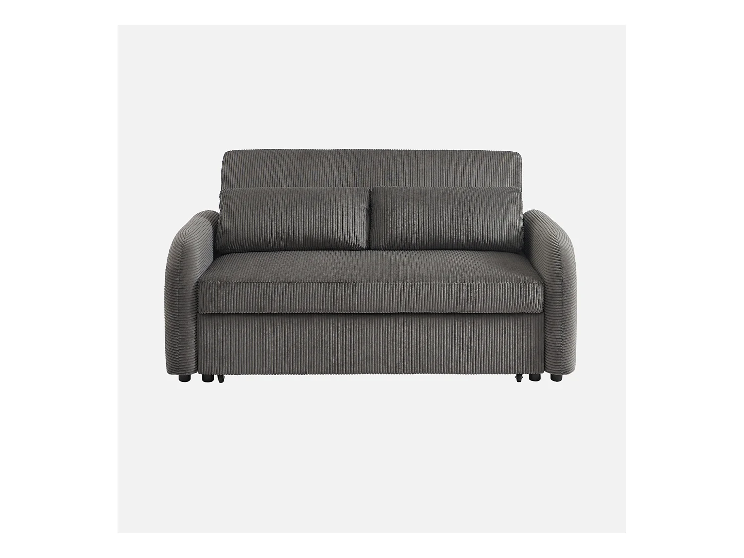 Sofá cama redondeado de pana fina, 2 plazas gris oscuro