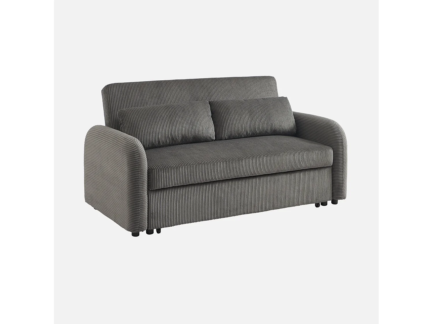 Sofá cama redondeado de pana fina, 2 plazas gris oscuro