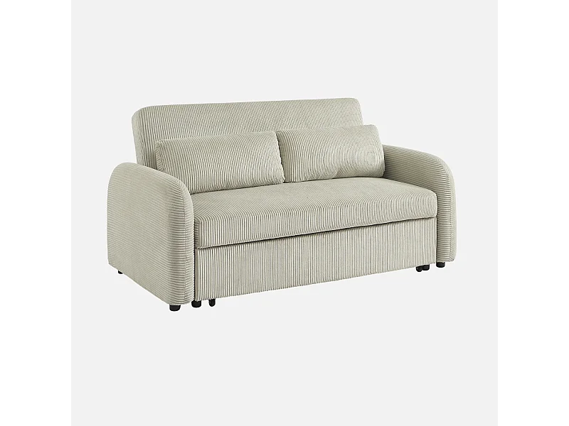 Sofá cama redondeado de pana fina, 2 plazas gris claro