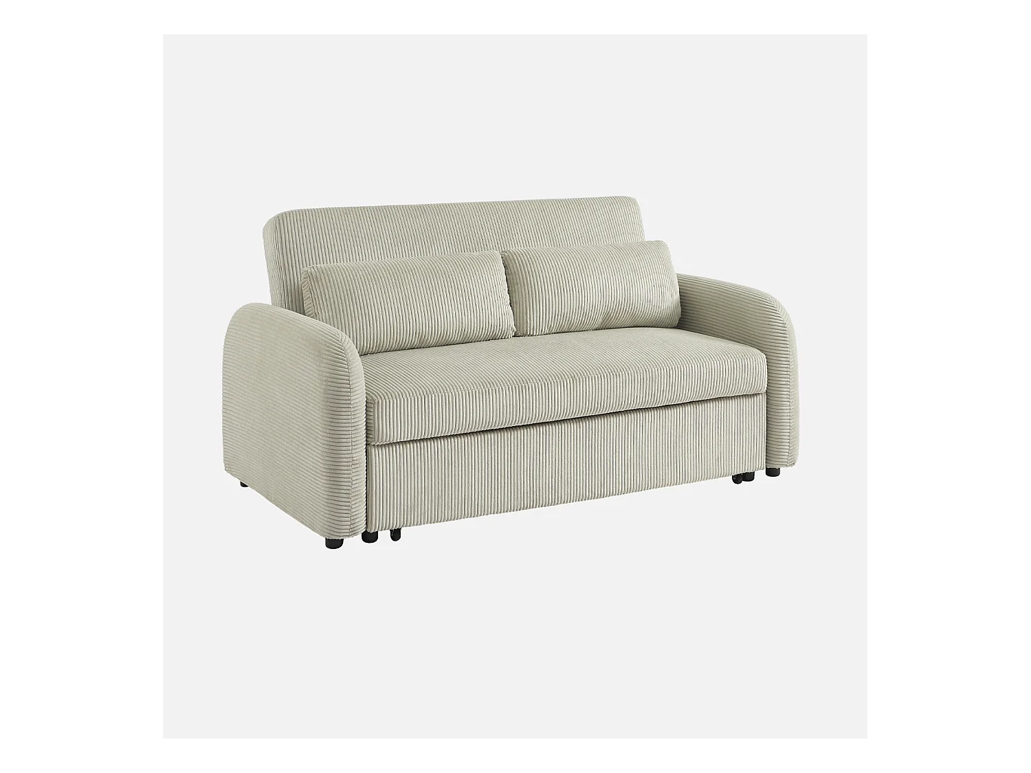 Sofá cama redondeado de pana fina, 2 plazas gris claro