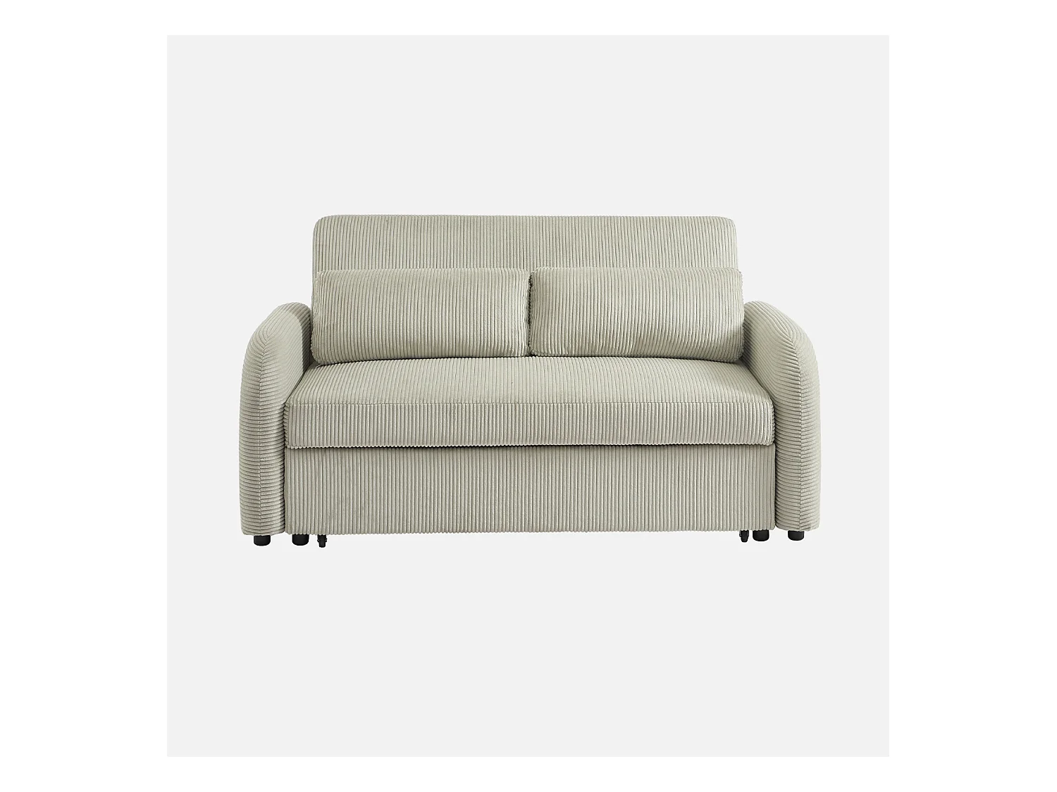 Sofá cama redondeado de pana fina, 2 plazas gris claro