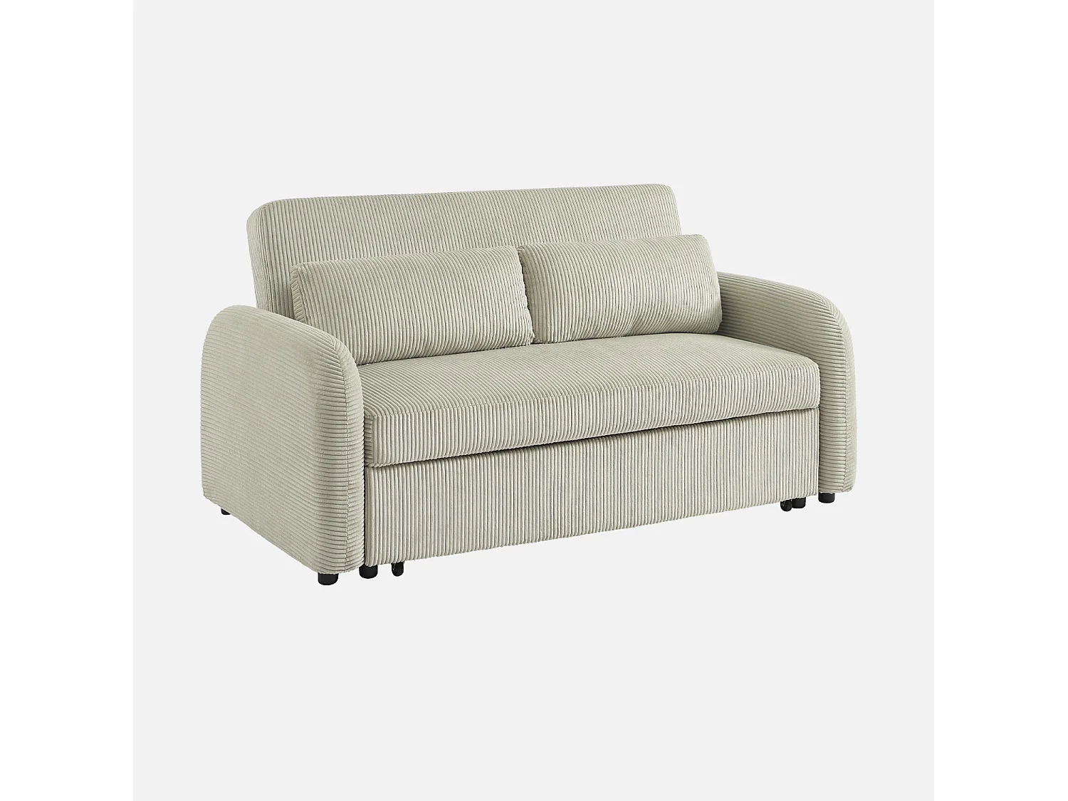 Sofá cama redondeado de pana fina, 2 plazas gris claro