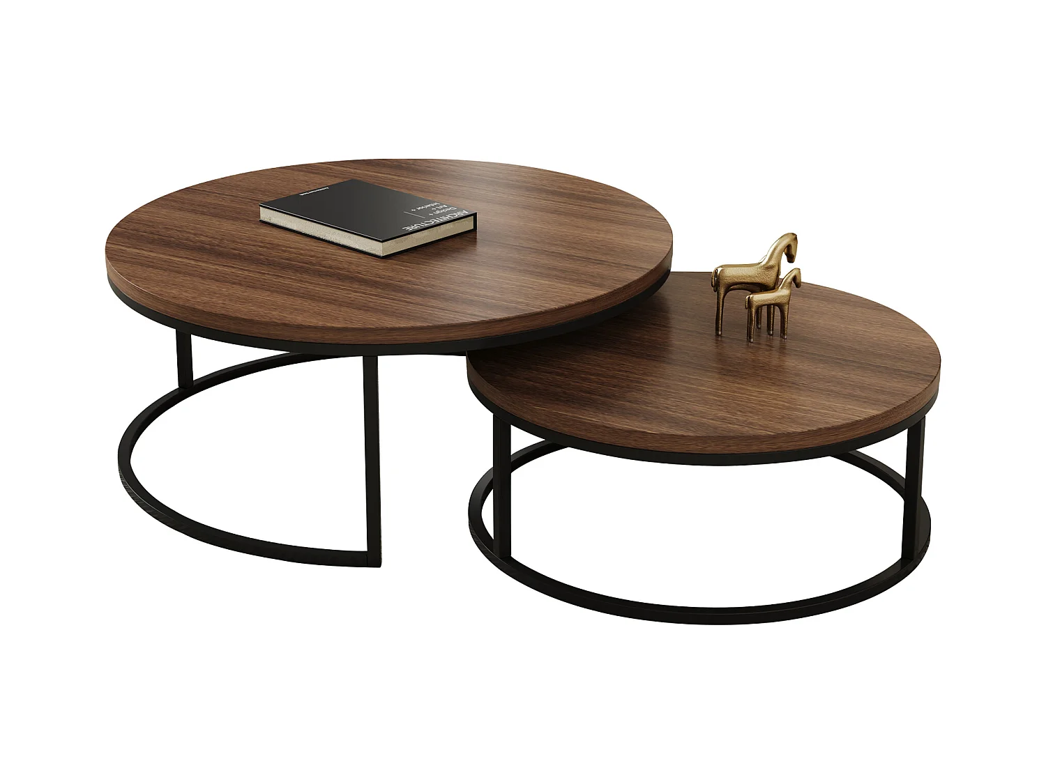 Table basse ronde Tables basses Table de salon ronde Coffee Table 2 pièces Tables d'appoint Tables gigognes Bois Métal Moderne,noyer brun