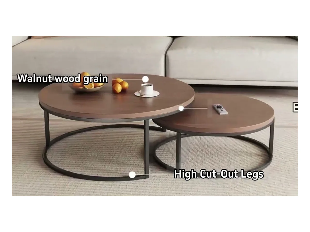 Table basse ronde Tables basses Table de salon ronde Coffee Table 2 pièces Tables d'appoint Tables gigognes Bois Métal Moderne,noyer brun