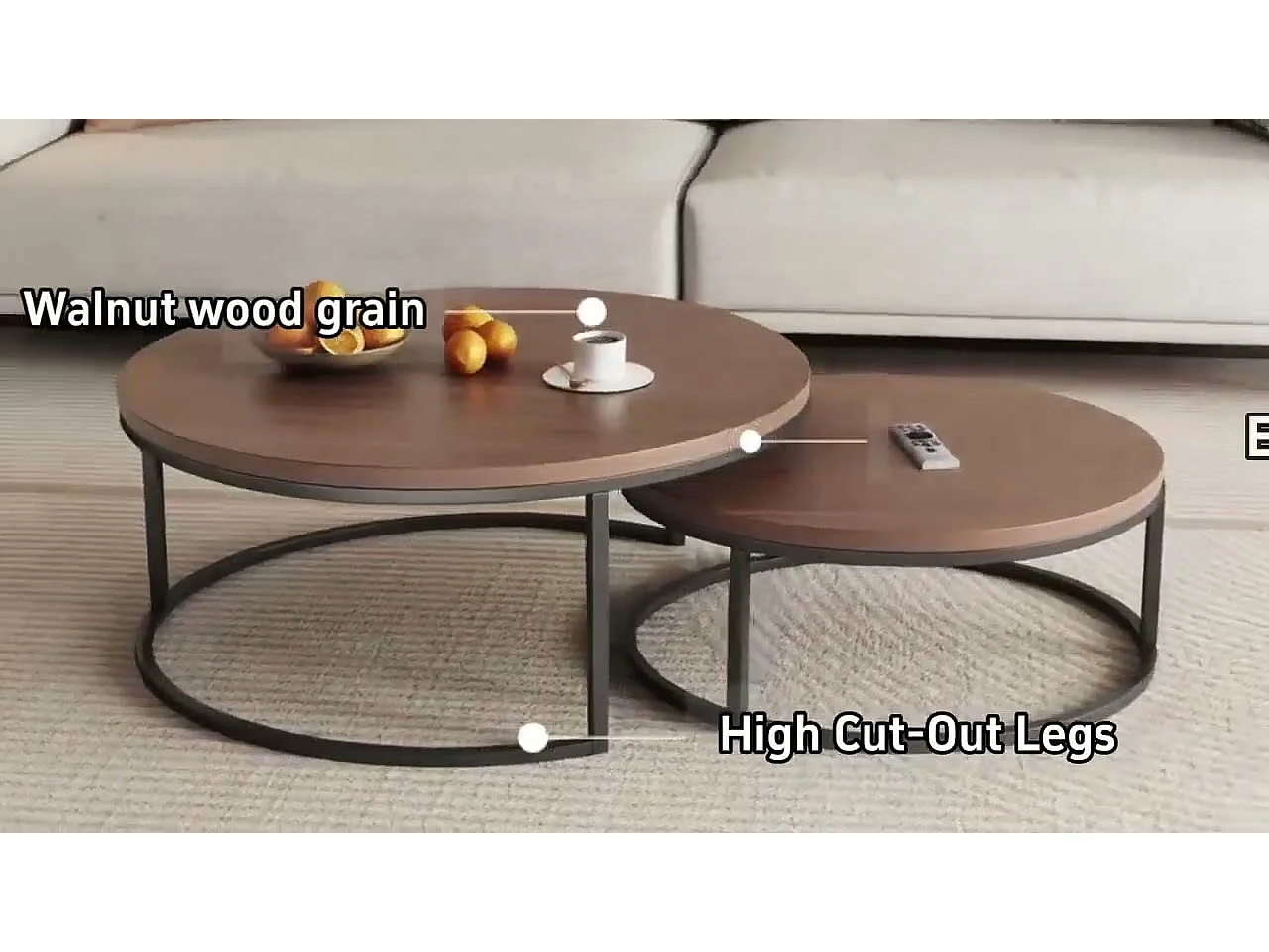 Table basse ronde Tables basses Table de salon ronde Coffee Table 2 pièces Tables d'appoint Tables gigognes Bois Métal Moderne,noyer brun