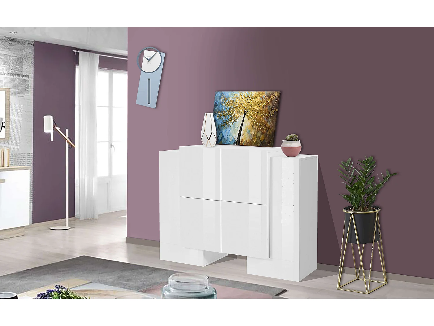 Buffet de salon cuisine 6 portes design moderne 130cm Pillon Vaux