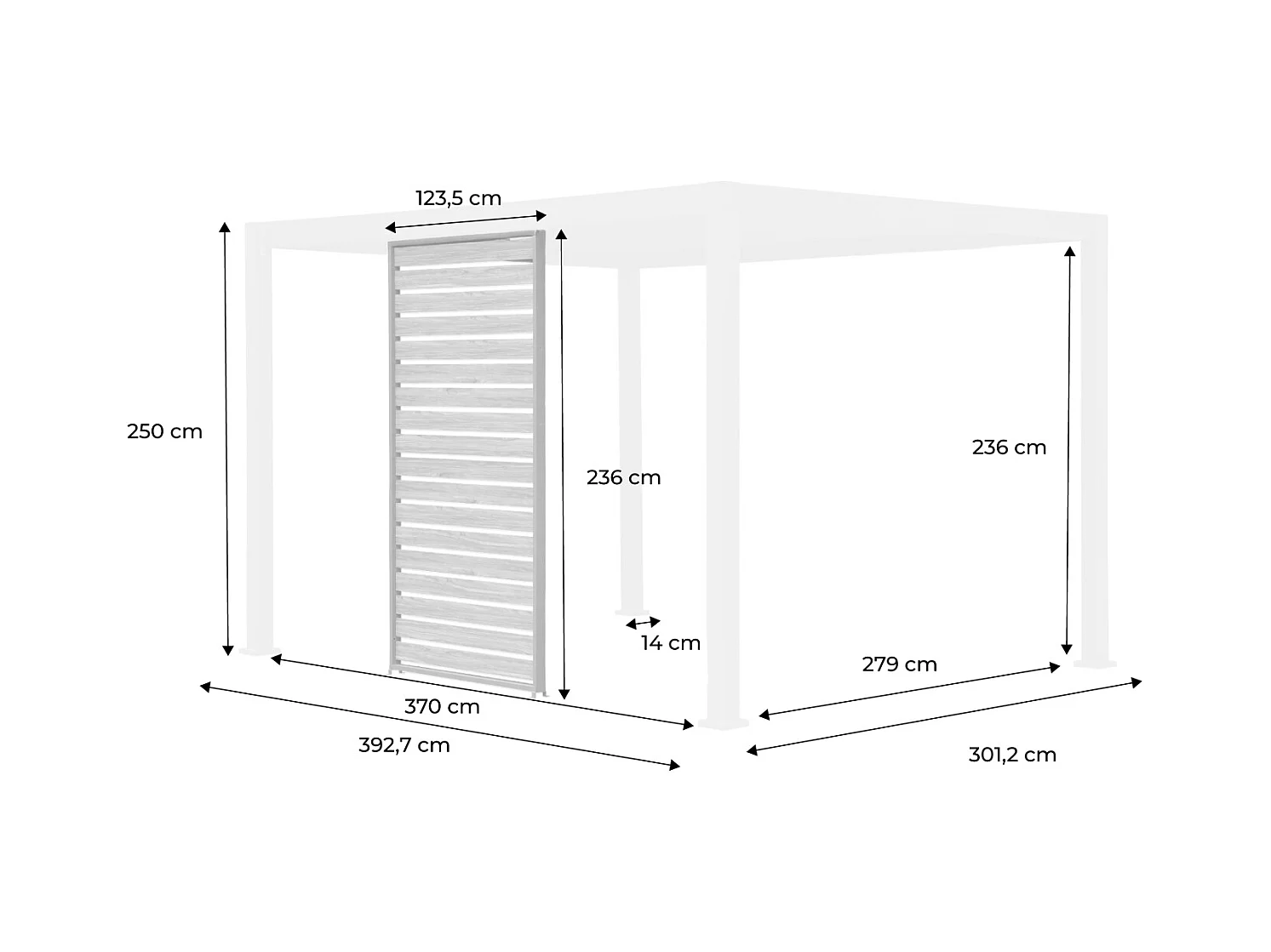 Persiana de 130cm de aluminio efecto madera para pérgola triomphe de