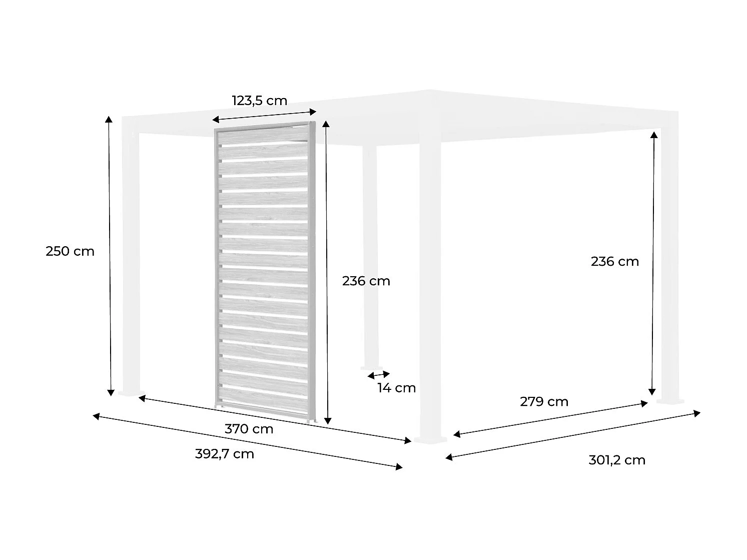 Persiana 130cm in alluminio effetto legno per pergola triomphe 3x4m,