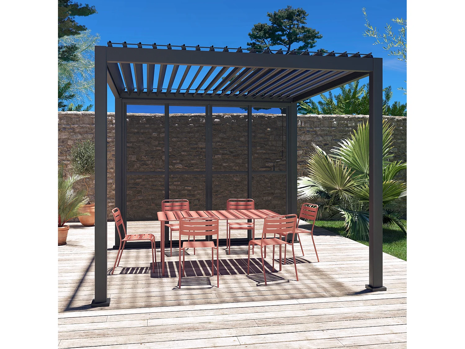 Puerta corredera para pérgola de 3m  antracita